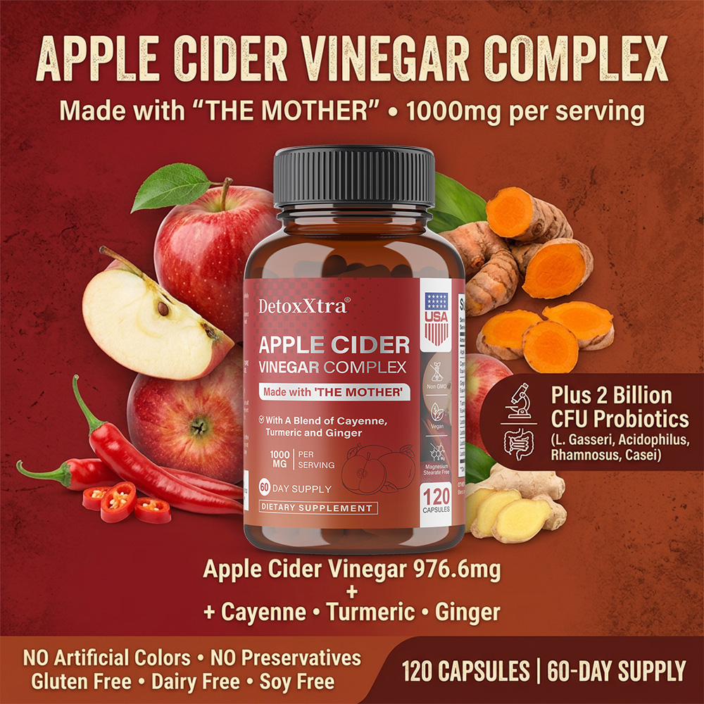 Apple Cider Vinegar Pill - Apfelessig-Kapseln mit Probiotika, Kurkuma, Ingwer, Cayennepfeffer,